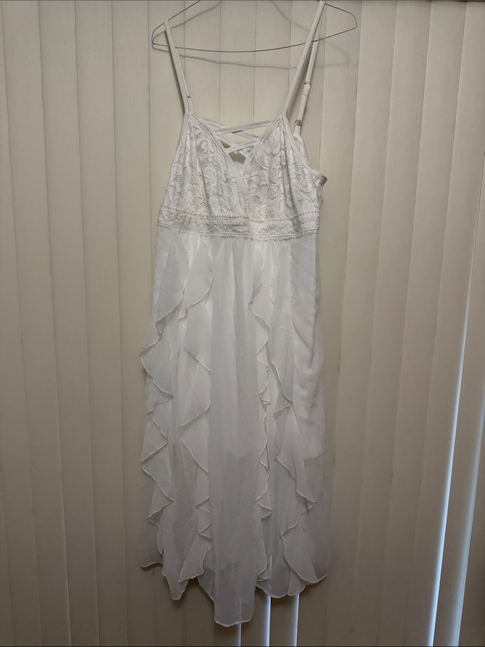 White Lace Bodice Ruffle Maxi Dress - Classic Women's Dress